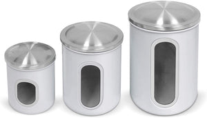 Fortune Candy Stainless Steel Canister Sets with Anti-Fingerprint Lid and Visible Window, Cereal Container Set of 3 (White)