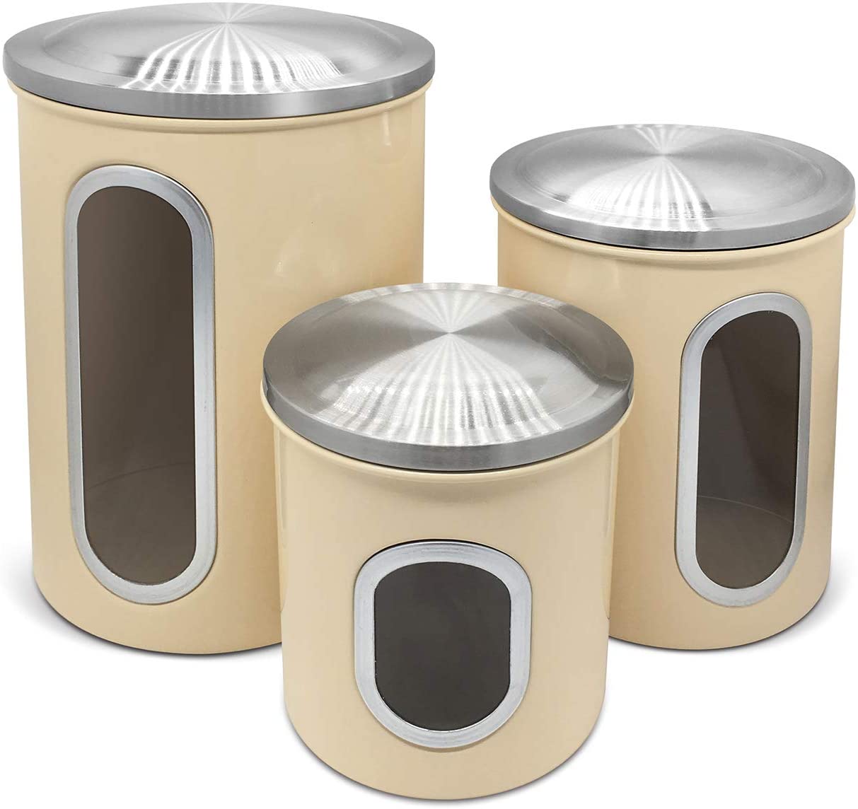 Fortune Candy Stainless Steel Canister Sets with Anti-Fingerprint Lid and Visible Window, Cereal Container Set of 3 (Pale Yellow)