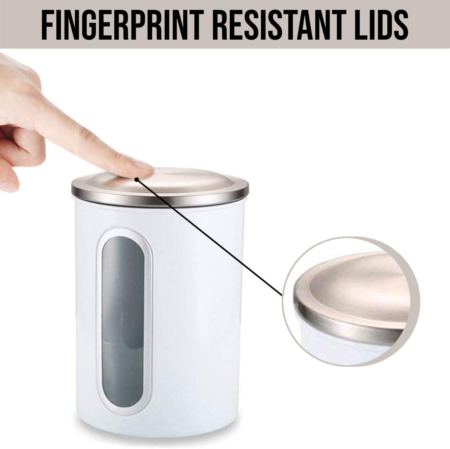Fortune Candy Stainless Steel Canister Sets with Anti-Fingerprint Lid and Visible Window, Cereal Container Set of 3 (White)