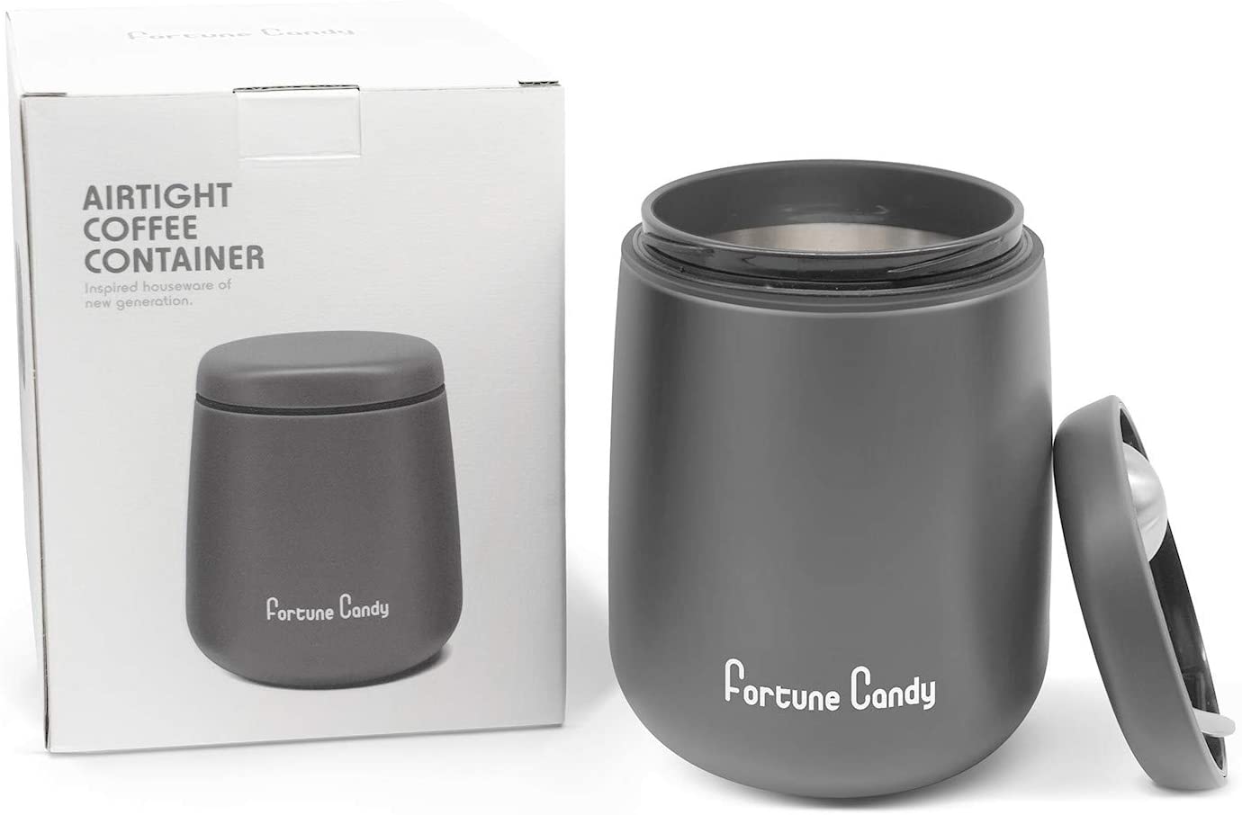 Fortune Candy Airtight Container - Stainless Steel, Magnetic Lid & Scoop - 18 oz (Matte Grey)