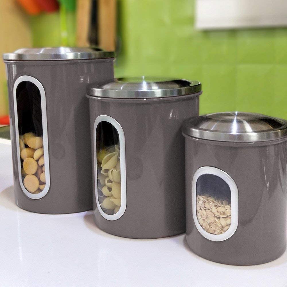 Megacasa 3 Piece Stainless Steel Canister Set in Brown Finish - Brown