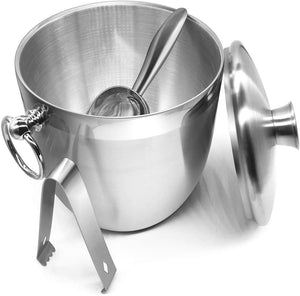 Fortune Candy Insulated Ice Bucket -Double Walled Stainless Steel with Ice Tongs, Scoop, Lid, and Exclusive Handmade Nylon Holder -2.8L(Navy Blue)