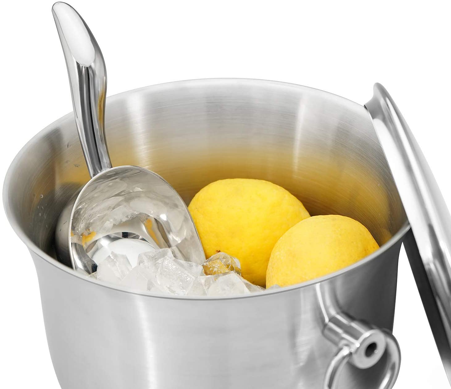 Fortune Candy Insulated Ice Bucket - Double Walled Stainless Steel Ice Bucket with Ice Tongs, Scoop, Lid, and Exclusive Handmade Nylon Holder - 3.3 L