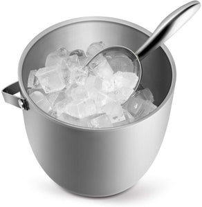 Fortune Candy Insulated Ice Bucket -Double Walled Stainless Steel with Ice Tongs, Scoop, Lid, and Exclusive  Nylon Holder - 2.8 L, Silver/Navy Blue