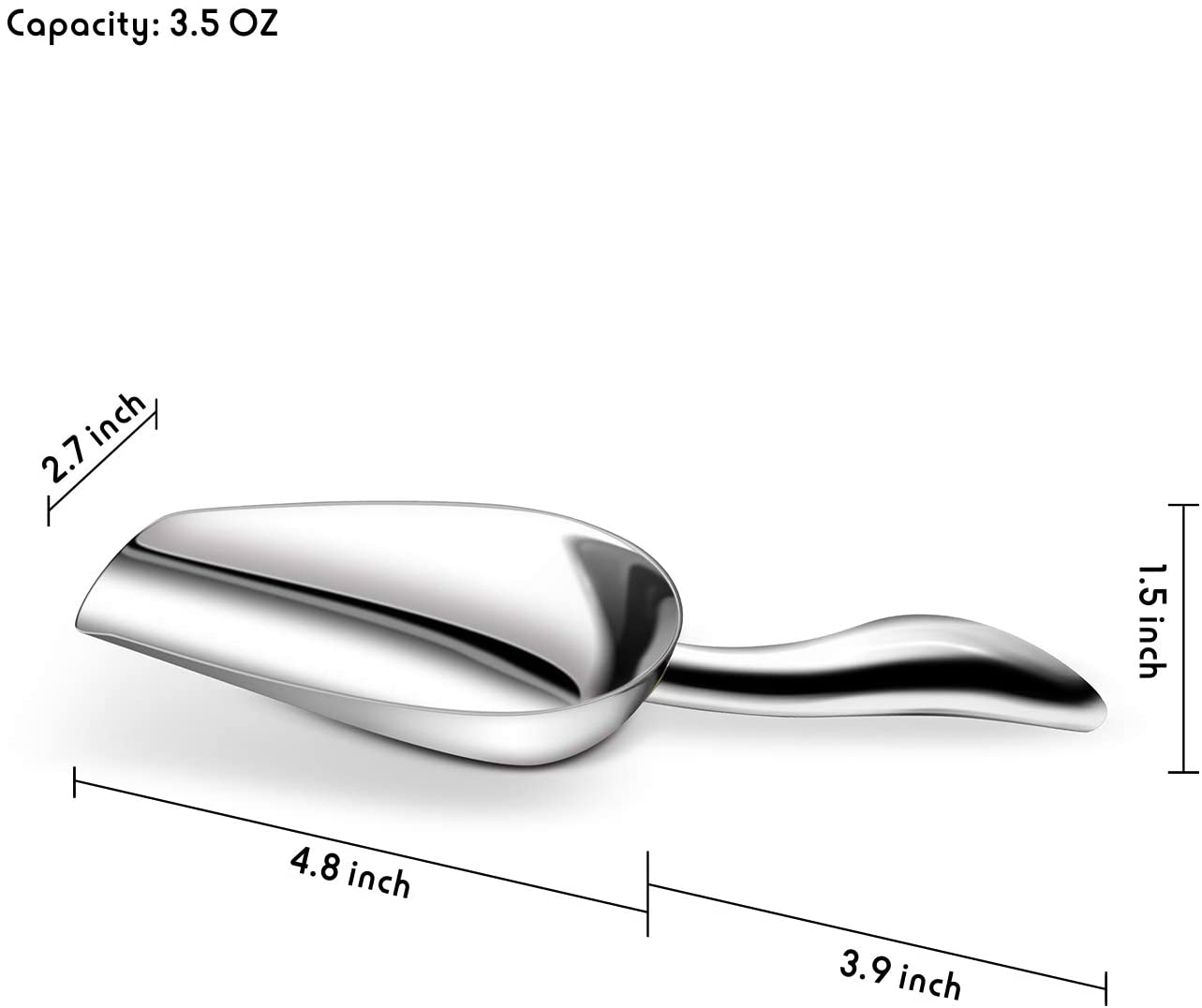 Fortune Candy Ice Scoop - Stainless Steel, Popcorn Candy Coffee Beans Scoop - Mirror Finish, Heavy Duty - Soft Contours, 3.5 fl oz, Pack of 2