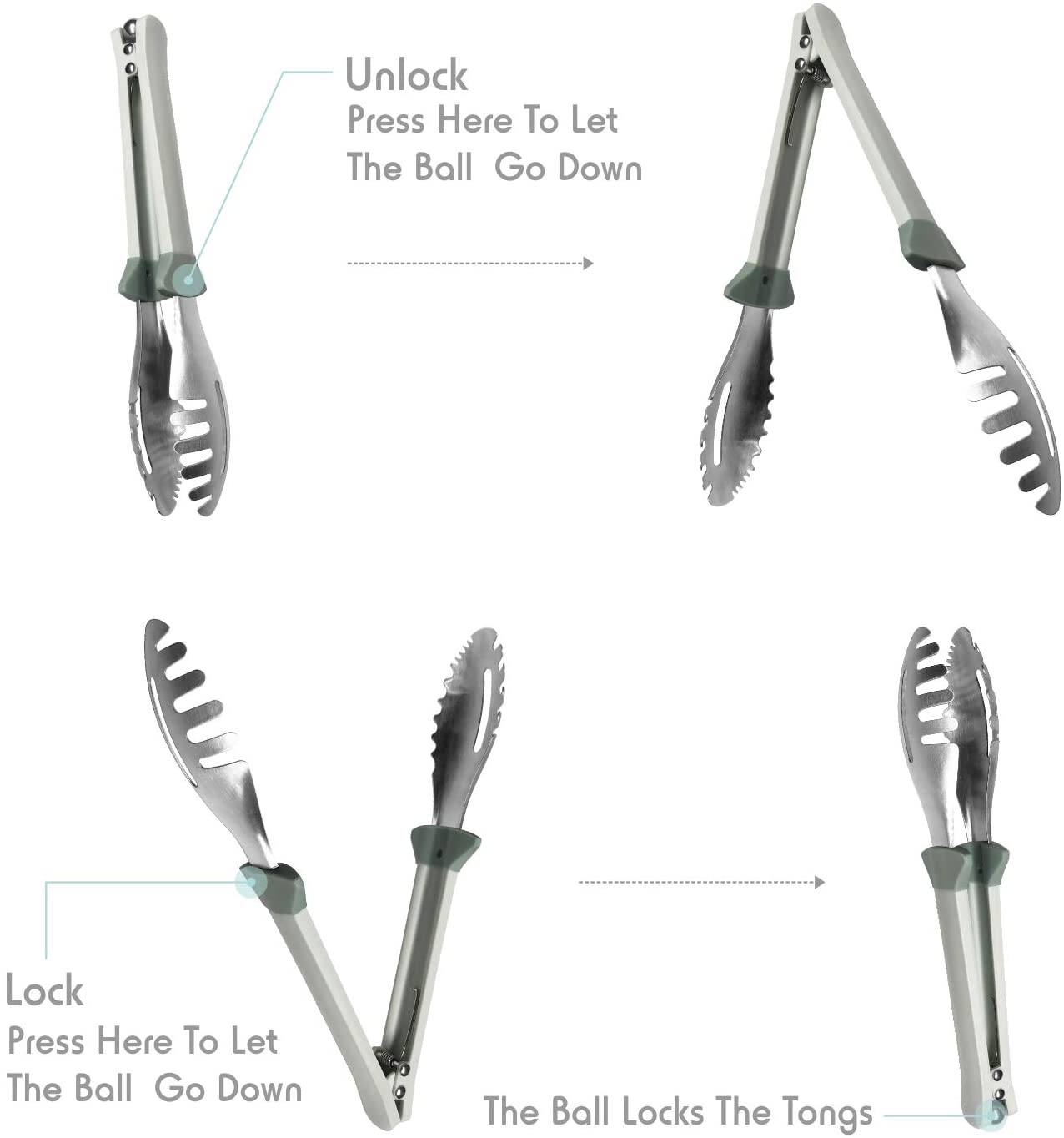 Fortune Candy Utility Tongs, Perfect for Serving Bread, Spaghetti, Salad and Other Food, 18/8 Stainless Steel, Patented Design (8 inch)