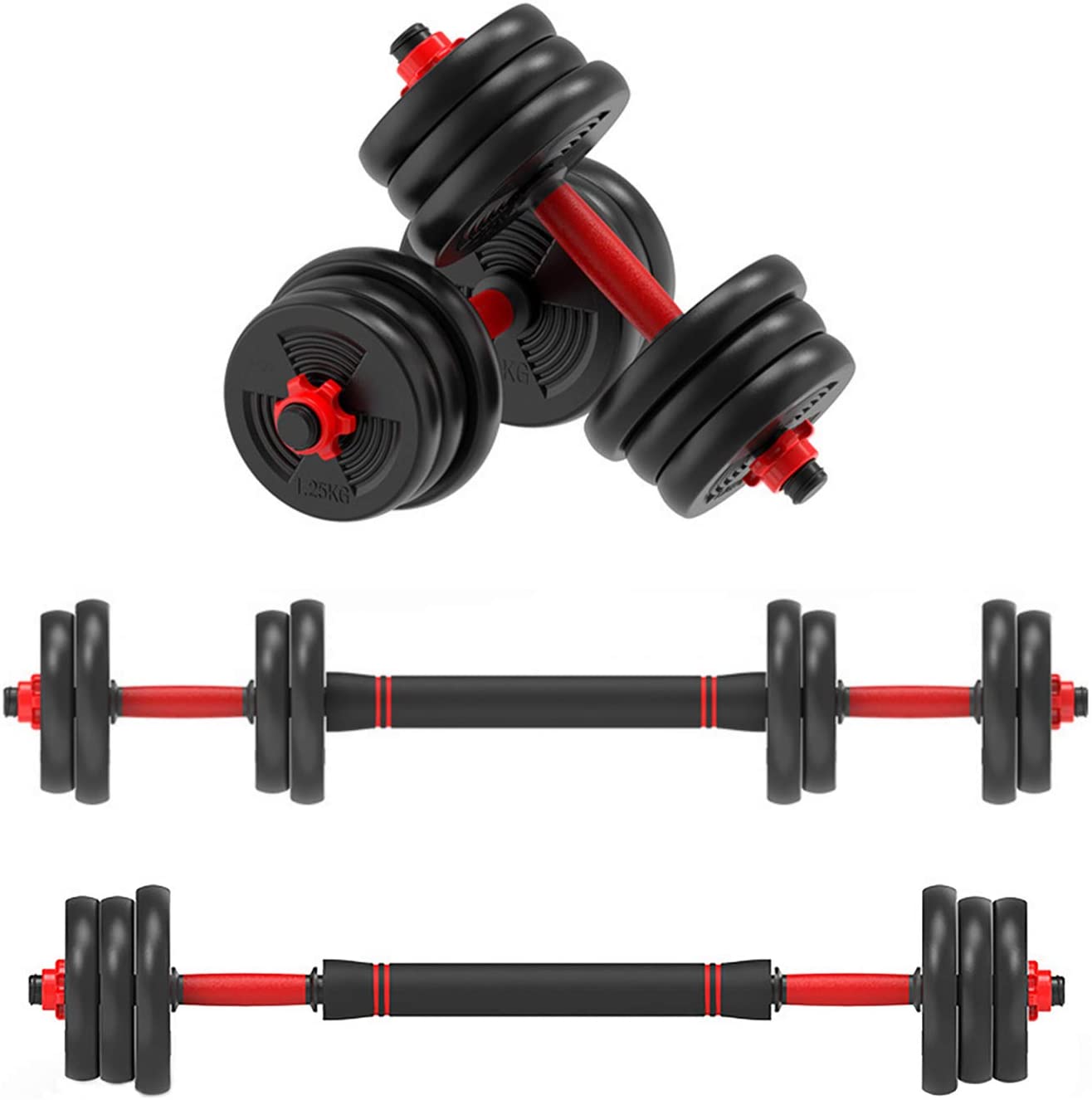 Mega Casa Adjustable Dumbbells, 90lbs Free Weights Barbell Set, Detachable Combination Weightlifting 3 in 1 Fitness Equipment Red/Yellow