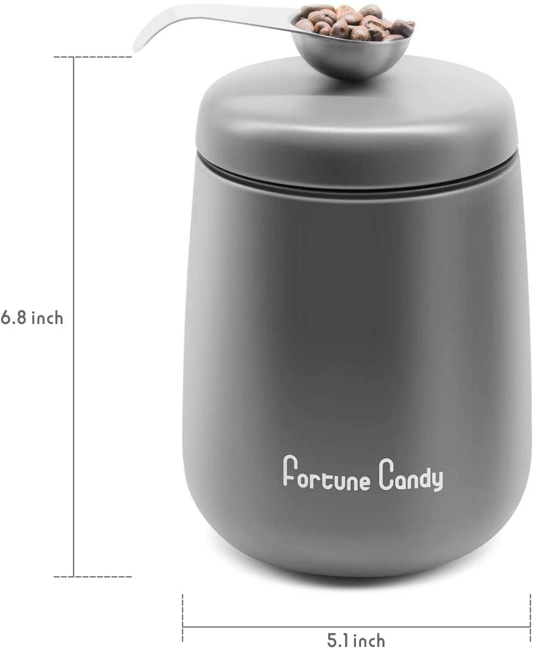 Fortune Candy Airtight Container - Stainless Steel, Magnetic Lid & Scoop - 18 oz (Matte Grey)