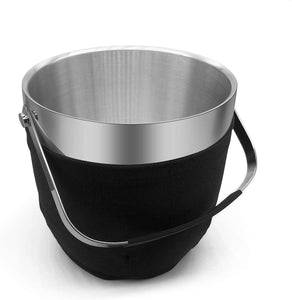 Fortune Candy Double Walled Stainless Steel Ice Bucket with Ice Tongs, Scoop, Lid and Nylon Holder - 2.8 L (Black)