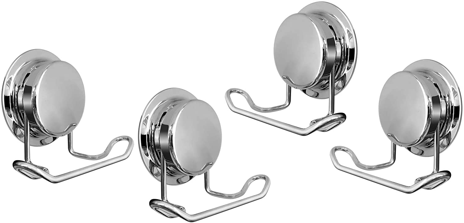 Fortune Candy Stainless Steel Suction Cup Hooks, Mirror Finish, Heavy Duty, with Adhesive Mount Kit (4, Round Hook)