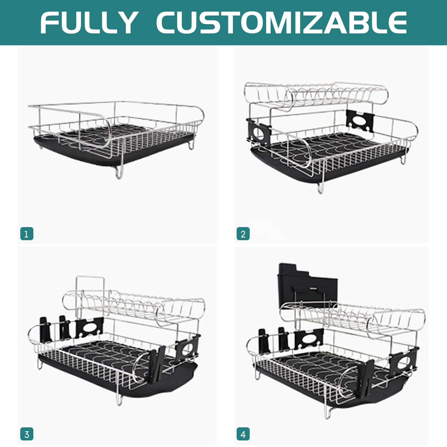Duoupa Dish Drying Rack, 2 Tier Stainless Steel Large Dish Rack with Drainboard Set Utensil Holder Dish Drainer