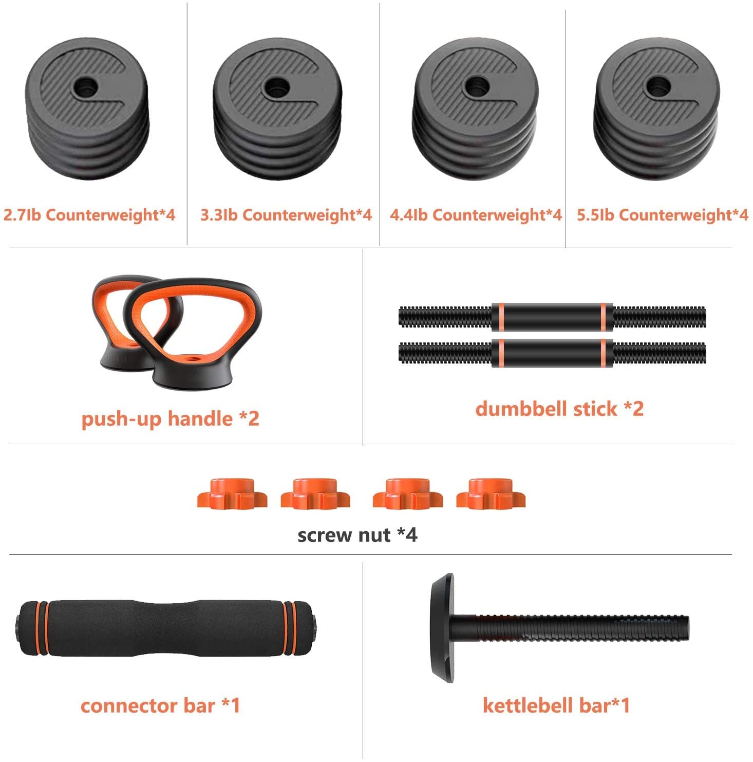 Mega Casa Adjustable Dumbbells Set, Free Weights Dumbbells Set Kettlebell Barbell