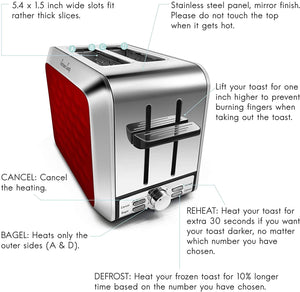 Fortune Candy Toaster 2 Slice Stainless Steel,Toaster for Bagels,Wide Slots Toaster with Removable Crumb Tray (Red)