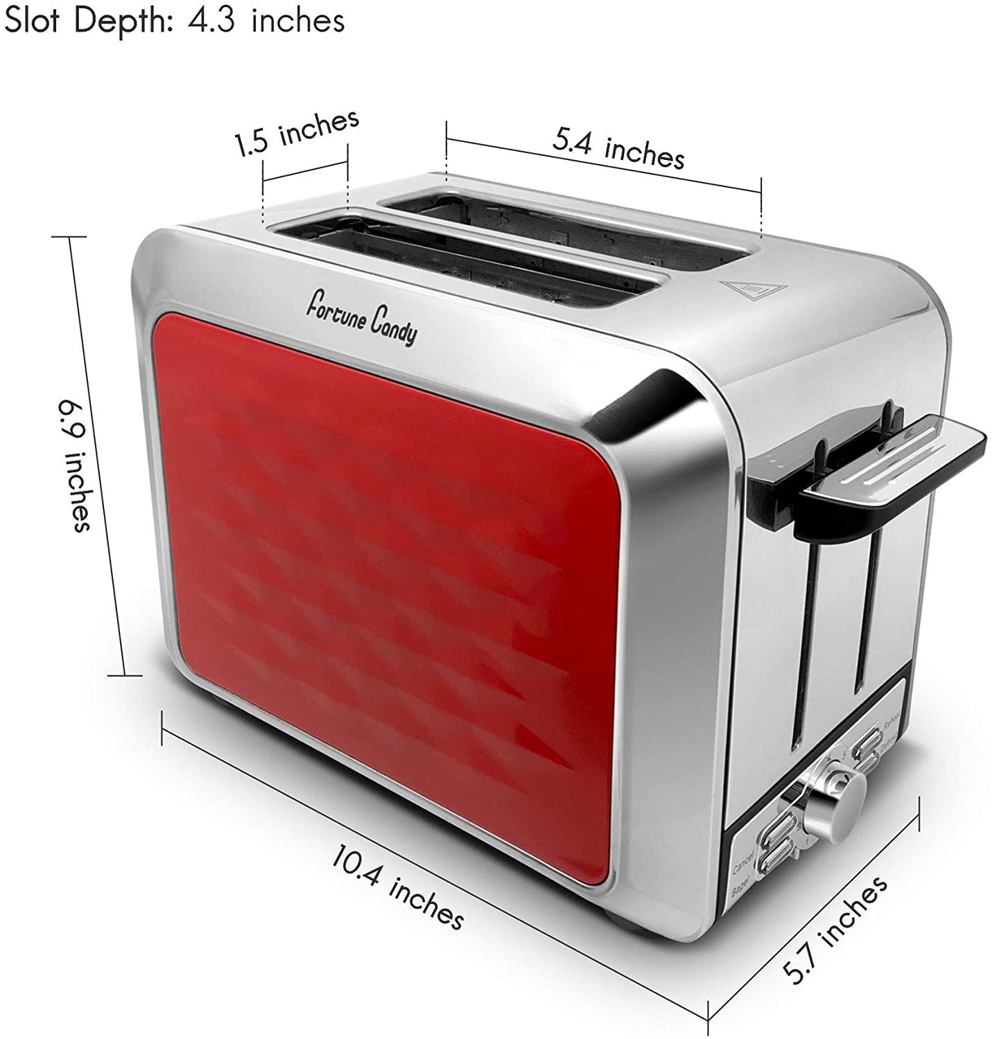 Fortune Candy Toaster 2 Slice Stainless Steel,Toaster for Bagels,Wide Slots Toaster with Removable Crumb Tray (Red)