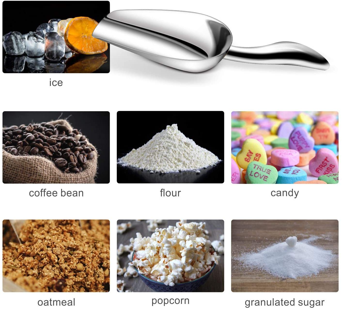 Fortune Candy Ice Scoop, Stainless Steel Popcorn Scooper, Ergonomic Grip, Mirror Finish, Heavy Duty