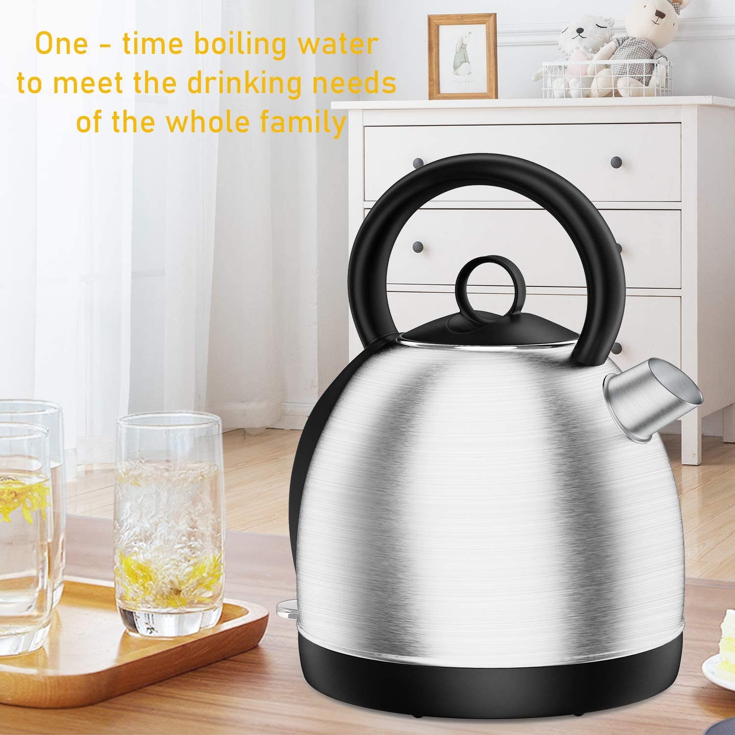 Fortune Candy Electric Kettle, Stainless Steel Electric Tea Kettle, 1500W Fast Boiling and Cordless, BPA-Free,with Auto Shut-Off & Boil-Dry Protection