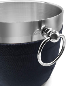 Fortune Candy Insulated Ice Bucket -Double Walled Stainless Steel with Ice Tongs, Scoop, Lid, and Exclusive Handmade Nylon Holder -2.8L(Navy Blue)