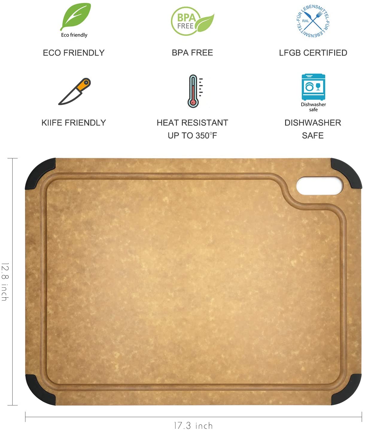 Fortune Candy Wood Fiber Cutting Board, 17.3 x 12.8 inch, Eco-friendly, Knife-friendly, Non-slip Silicone Feet, Juice Groove, Dishwasher Safe,BPA-free