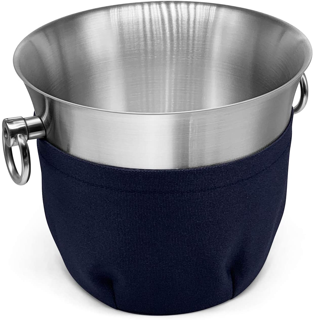 Fortune Candy Insulated Ice Bucket - Double Walled Stainless Steel Ice Bucket with Ice Tongs, Scoop, Lid, and Exclusive Handmade Nylon Holder - 3.3 L