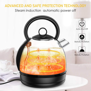 Fortune Candy Electric Kettle, Stainless Steel Electric Tea Kettle, 1500W Fast Boiling and Cordless, BPA-Free,with Auto Shut-Off & Boil-Dry Protection