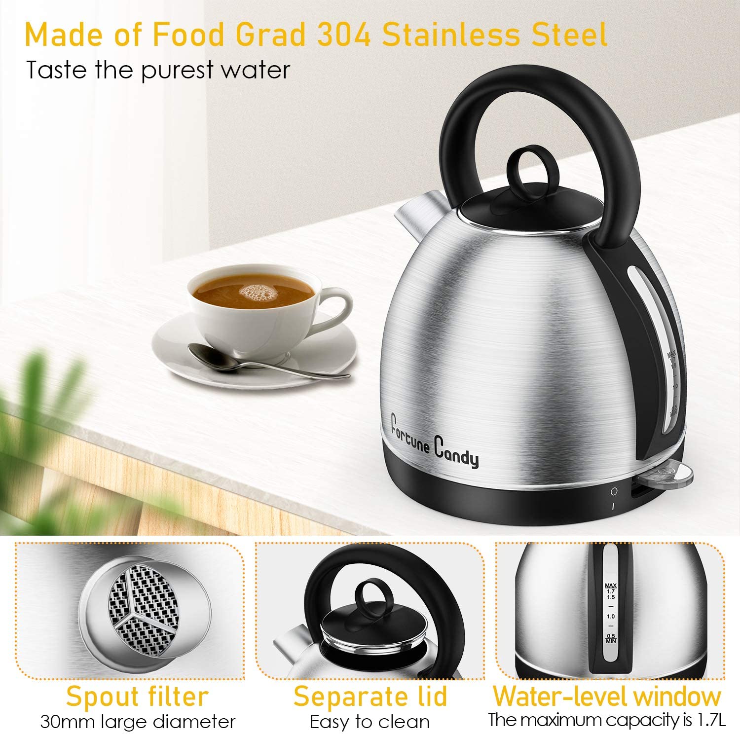 Speed-Boil Water Electric Kettle, 1.7L 1500W, Coffee & Tea Kettle