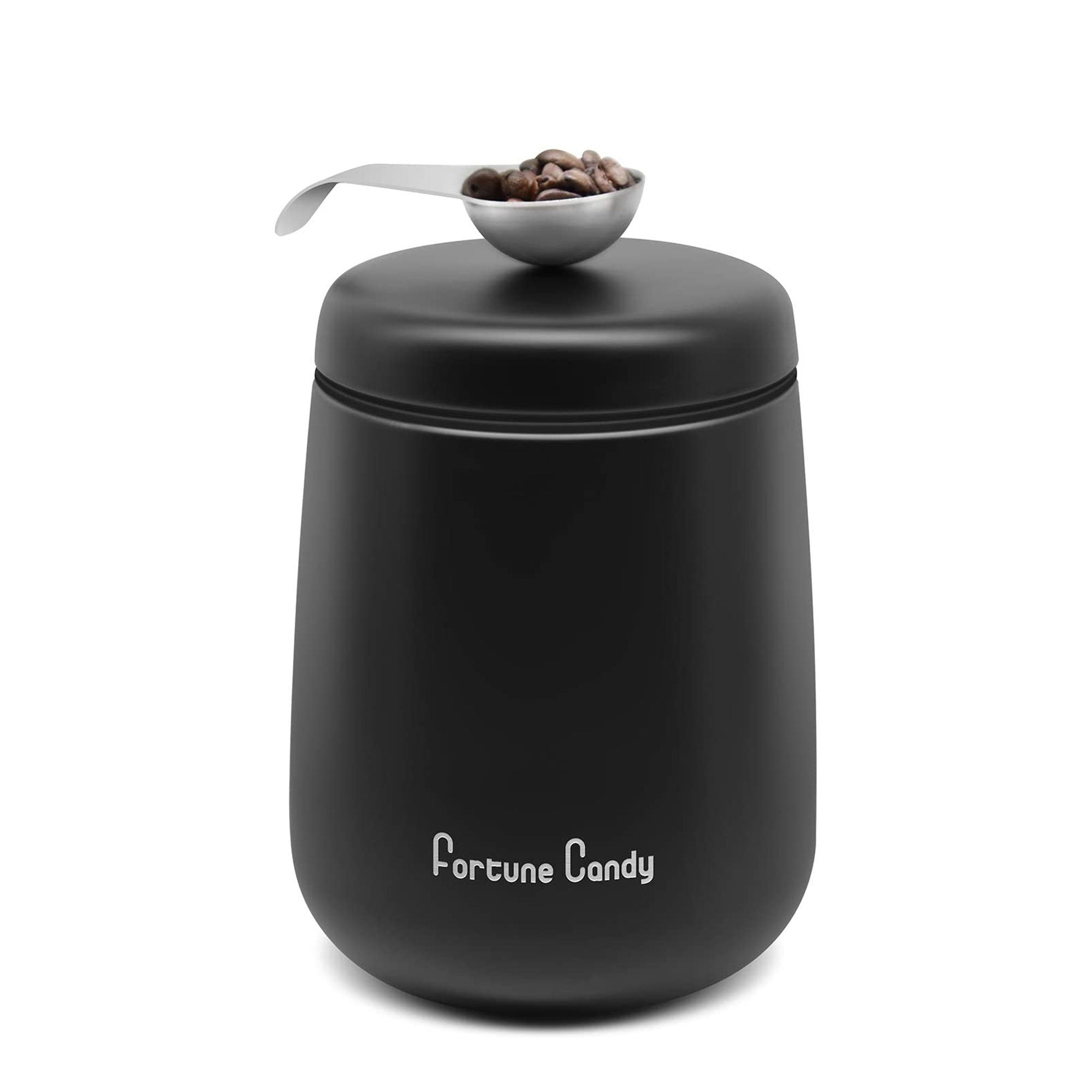 Fortune Candy Airtight Container - Stainless Steel, Magnetic Lid & Scoop - 18 oz (Matte Black)