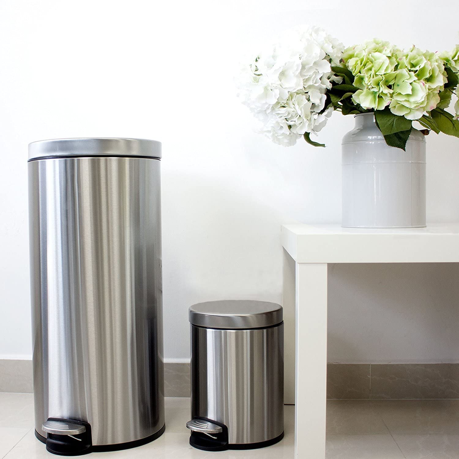 Stainless Steel Trash Can With Lid And Inner Bucket, Kitchen