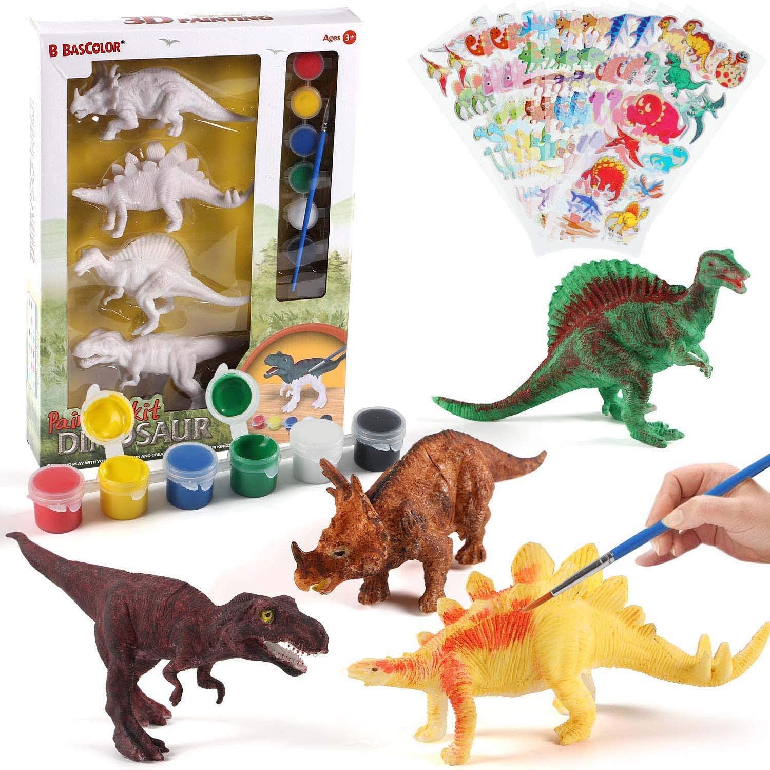 Dinosaur Painting with 6 Dinos & Painting Accessories, Children Fun Paint Your Own Dinosaur Art & Crafts DIY Dinosaur Toys for Preschool 3-5 Years Old