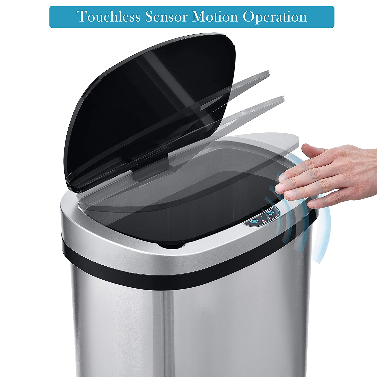 Trash Cans - 13 Gallon Extra-Wide Stainless Steel Automatic Sensor