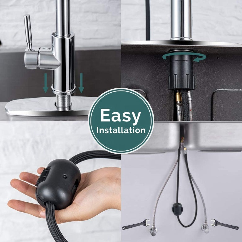 Duoupa Single Handle High Arc Brushed Nickel Pull Out Kitchen Faucet, Single Level Stainless Steel Kitchen Sink Faucets with Pull Down Sprayer
