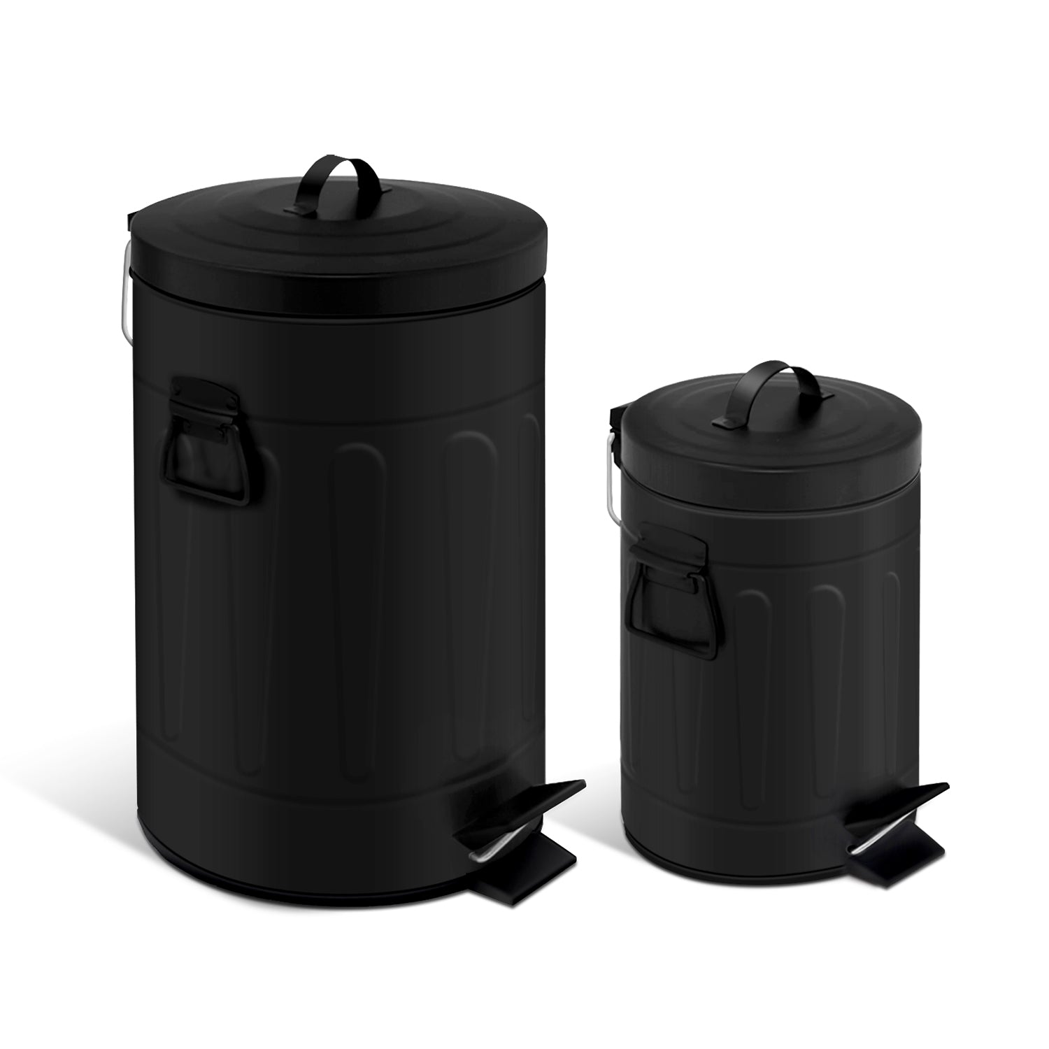 3+12 Liter New York Style Round Trash Can Combo Black Coated