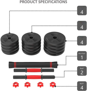 Mega Casa Adjustable Dumbbells, 90lbs Free Weights Barbell Set, Detachable Combination Weightlifting 3 in 1 Fitness Equipment Red/Yellow