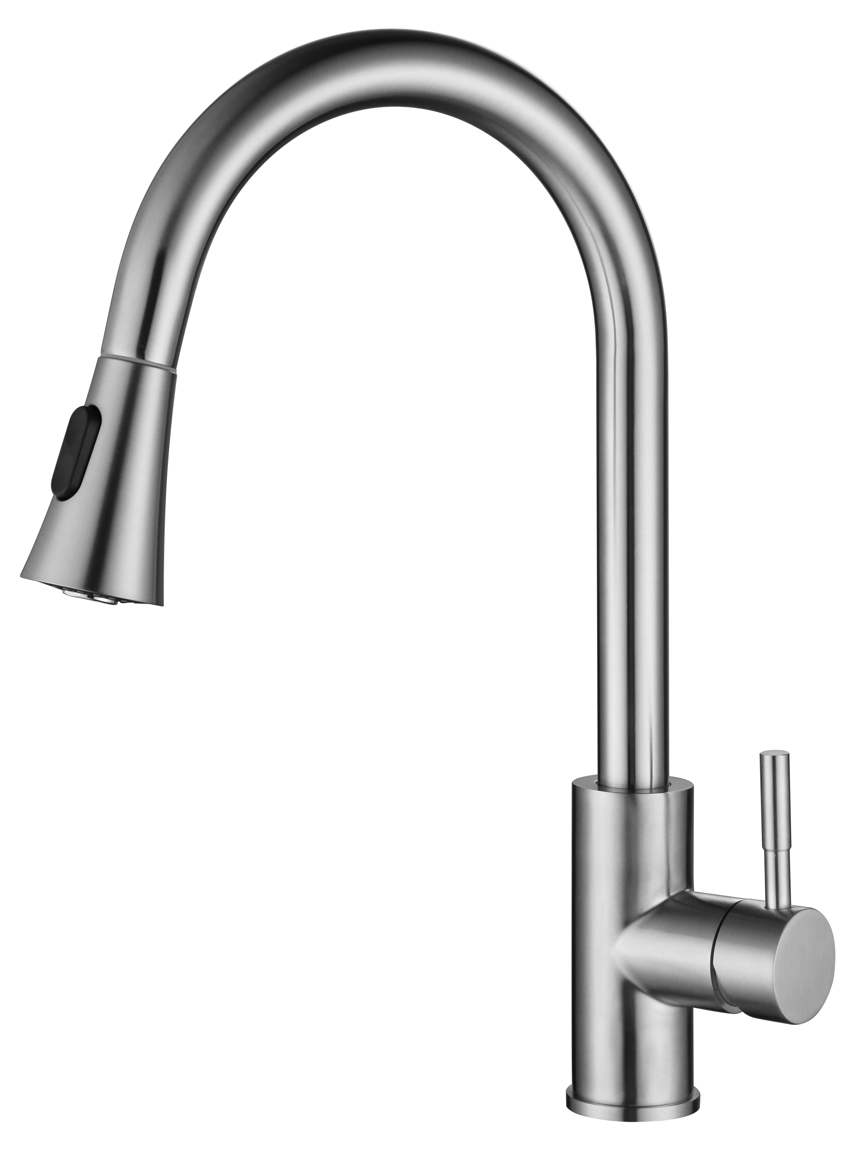 Duoupa Single Handle High Arc Brushed Nickel Pull Out Kitchen Faucet, Single Level Stainless Steel Kitchen Sink Faucets with Pull Down Sprayer