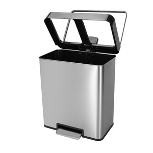 10.6 Gal/40 Liter Recycle Stainless Steel Step Rectangular Trash Can with dual 5.3 Gallon Compartments